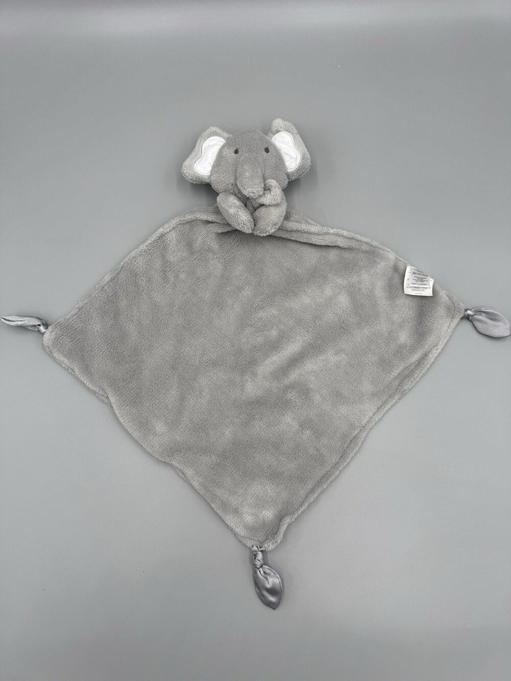 Modern Baby Gray Elephant Lovey Plush Security Blanket Knotted Corners